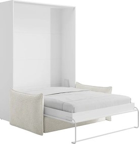 Łóżko chowane w szafie 140 x 200 cm - Ręczne otwieranie pionowe - Białe + Materac + kanapa - BEGANIO