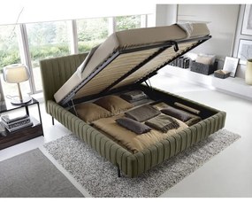 Zielone tapicerowane łóżko dwuosobowe ze schowkiem ze stelażem 140x200 cm Plissa – ELTAP