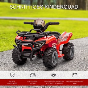 HOMCOM Quad ATV quad elektryczny quad dziecięcy akumulator 6V samochód dziecięcy motocykl LED światła przednie kolor czerwony