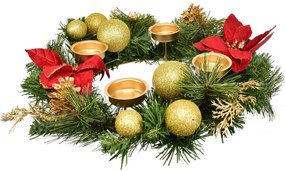 Wianek adwentowy ozdobiony poinsecją, 33 cm