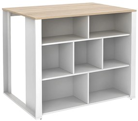 Wyspa kuchenna OPOLE z miejscem do przechowywania – 7 wnęk – kolor biały i dębowy