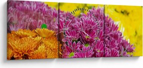 Obraz różowego kwiatu (z zegarem) (90x30 cm)