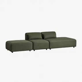 Dwuczęściowa Sofa Modułowa Z Prawym Szezlongiem I Pufą Fogler Chenille Salvia Zieleń - Sklum