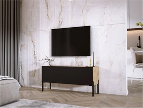 Szafka RTV: Dąb Wotan / Czarny Mat, nogi czarne, 100 x 52 x 32 cm