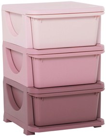HOMCOM Pojemniki do przechowywania dla dzieci, 3 szuflady, zaokrąglone krawędzie, podwyższona konstrukcja, 37x37x56,5 cm, Różowy