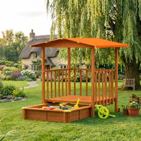 Piaskownica z werandą SUNNY, 130x130x143cm, brązowa/pomarańczowa Jurhan