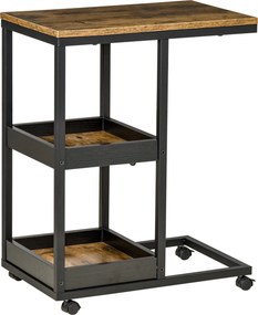 HOMCOM Stolik pomocniczy na kółkach do sofy lub łóżka, styl industrialny, stal i drewno, brązowy i czarny