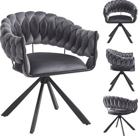 Komplet 4 krzeseł do jadalni - 64 x 54 x 77 cm - krzesło do toaletki - regulowane nóżki - aksamit - szary