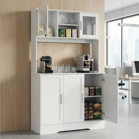 HOMCOM Szafka kuchenna, Design skandynawski, 4 szafki, Regulowane półki, Drzwi ze szkła, Otwarta przestrzeń, Płyta wiórowa, MDF, Biały