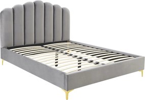 Łóżko Tapicerowane 160x200 cm GEMINI ze Stelażem Dwuosobowe Welurowe Szare