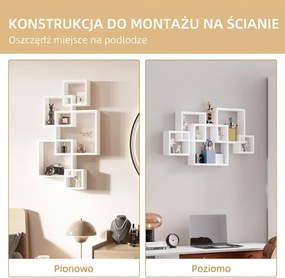 HOMCOM Regał Ścienny, Półka Wisząca, 5 Półek, Drewno Lite, Biały