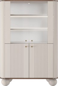 Witryna Vesper 103 cm czterodrzwiowa - kaszmir / orzech / złote uchwyty / nogi kule