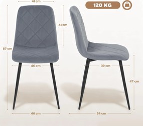 HOMCOM Krzesła jadalniane, zestaw 4 sztuk z oparciem, aksamitny styl, wyściełane krzesła z metalowymi nogami do stołu jadalnianego, szare