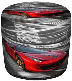 Szaro-czerwona okrągła pufa dziecięca z samochodem W5-F52