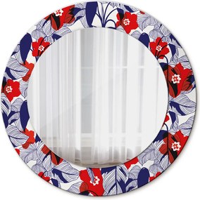 Lustro dekoracyjne okrągłe Filodendron i czerwone kwiaty