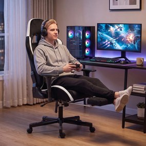 HOMCOM Fotel gamingowy z poduszką lędźwiową z masażem i ogrzewaniem, ergonomiczny, tkanina w wyglądzie lnu, 4D podłokietniki, zagłówek, Schwarz | Aosom PL