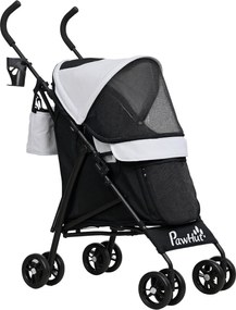 PawHut Wózek dla Zwierząt Domyślny z Smyczami Bezpieczeństwa i Oknami z Siatki, 76L x 44S x 103W cm, Jasnoszary