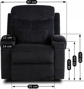 Fotel Rozkładany z Podnóżkiem TORRES Czarny Sztruksowy Nowoczesny