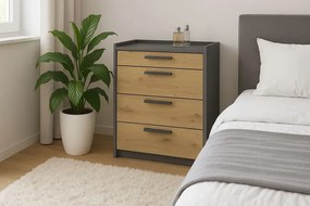 Duża komoda z 4 szufladami dąb artisan + antracyt P5-R31