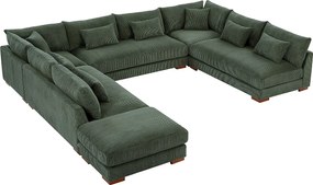 Kanapa narożna wieloosobowa dużych rozmiarów i puf z zielonego sztruksu - SPERONE marki Pascal Morabito