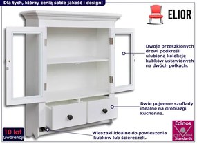 Biała wisząca szafka kuchenna z wieszakami - Lensa