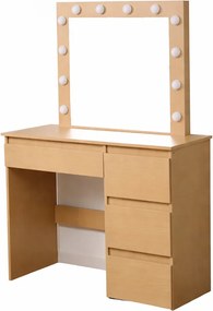 Toaletka z lustrem, oświetleniem i szufladami Claris DT07, dąb