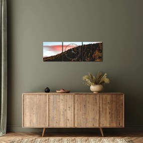 Obraz rudzików nad wzgórzem (z zegarem) (90x30 cm)
