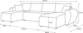 Rozkładana obustronna sofa w kształcie U SEVIO 311x145 cm, szara + 2 poduszki GRATIS