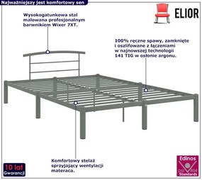 Szare metalowe łóżko w stylu industrialnym 140 x 200 cm - Veko