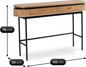 Owalna konsola z szufladami i ryflowanymi wstawkami Beck, dąb