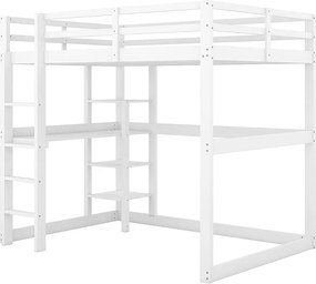 Łóżko antresolowe 140x200 cm, białe, łóżko dziecięce z biurkiem i półką, bez materaca