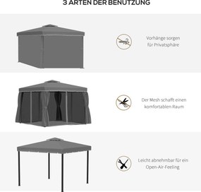 Pawilon ogrodowy Outsunny 3 x 3 m z podwójną moskitierą dachową, aluminium, ciemnoszary