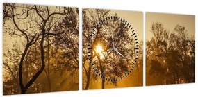 Obraz wschodu słońca (z zegarem) (90x30 cm)