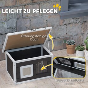 PawHut Domek dla kota i królika, miejsce odosobnienia, drewniany domek z matą do drapania, klapką, 61 x 45 x 36,5 cm, Szary