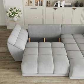 Masseno Narożnik ORENTI z funkcją spania i pojemnikiem na pościel Narozniki L, Rozkładana sofa - Jasnoszary, MATT VELVET 83