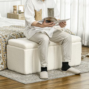 HOMCOM Tapicerowana ławka do sypialni z miejscem do przechowywania, wytrzymała do 120kg, 102x45x46cm, Kremowobiały