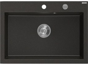 Mexen Elix zlewozmywak granitowy 1-komorowy 700 x 500 mm, czarny/złoty metalik, syfon chrom - 6526701005-75