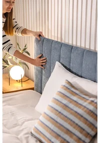Niebieskie tapicerowane łóżko dwuosobowe ze schowkiem i stelażem 180x200 cm Myra Slim Line – Bonami Selection