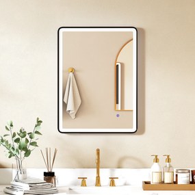 HOMCOM LED Lustro łazienkowe z funkcją przeciwmgielną, lustro do makijażu z oświetleniem, 80 x 60 cm, czarna rama | Aosom PL