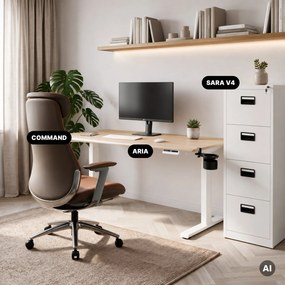 Biurko elektryczne z regulacją wysokości ergonomiczne białe/dąb sonoma,1400x700 mm: ARIA