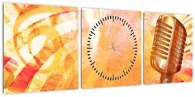 Obraz - Mikrofon retro (z zegarem) (90x30 cm)