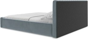 Jasnoniebieskie tapicerowane łóżko dwuosobowe ze schowkiem ze stelażem 140x200 cm Lemi – Makamii