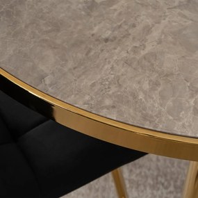 Zestaw Stół Okrągły TINGA 100 cm Szary Marmur/Złoty i 4 Krzesła Tapicerowane YORK Czarne Glamour