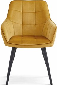 Krzesło jadalniane VARSI VELVET z czarnymi nogami, musztardowe