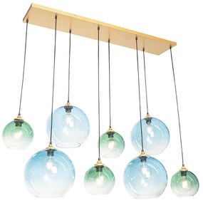 Lampa wisząca mosiądz z niebieskim i zielonym szkłem 8-świateł - Sandra ArtDeco Oswietlenie wewnetrzne