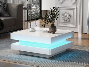 Nowoczesny stół kawowy z LED w 16 kolorach - kształt kwadratowy - Biały