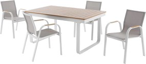 Zestaw mebli ogrodowych z aluminium: rozkładany stół aluminiowy dł. 155/246 cm i 4 fotele - Jasny naturalny i biały - SERUNO od MYLIA