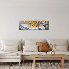Obraz – Drzewo ze złotymi liśćmi (z zegarem) (90x30 cm)