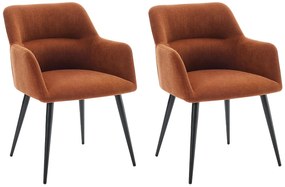 Zestaw 2 krzeseł z podłokietnikami z tkaniny i czarnego metalu - Terakota - HEKA