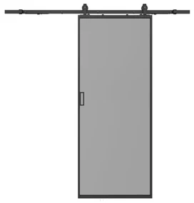 Drzwi przesuwne z naściennym systemem przesuwnym – aluminium i szkło hartowane przydymione – wys. 205 x dł. 63 cm – LINCI II